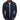 Navy blue denim jacket worn by a person on a white background