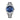 Silver watch with a blue face on a white background
