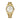 Gold wristwatch with a white dial on a white background