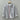 Gray button-up shirt with a white collar and red and blue striped placket on a wooden hanger against a gray background.